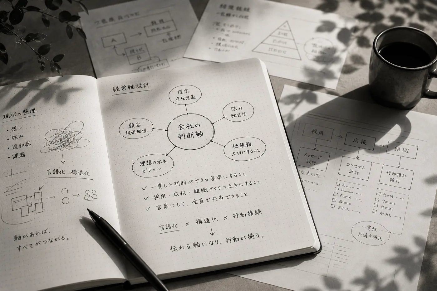 会社の軸をMVVや採用広報へつなげる支援イメージ